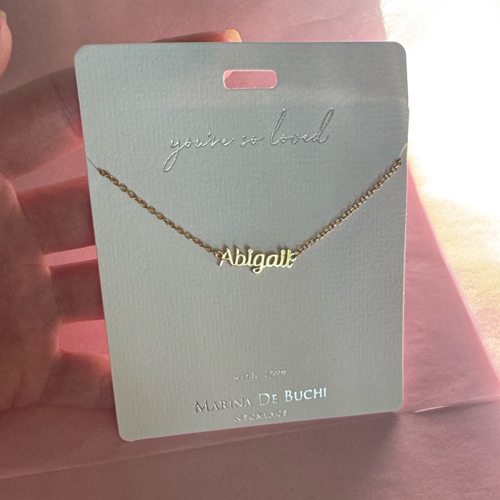 Gold Plated Abigail Script Necklace - 14-18 Tarnish-Free 75$